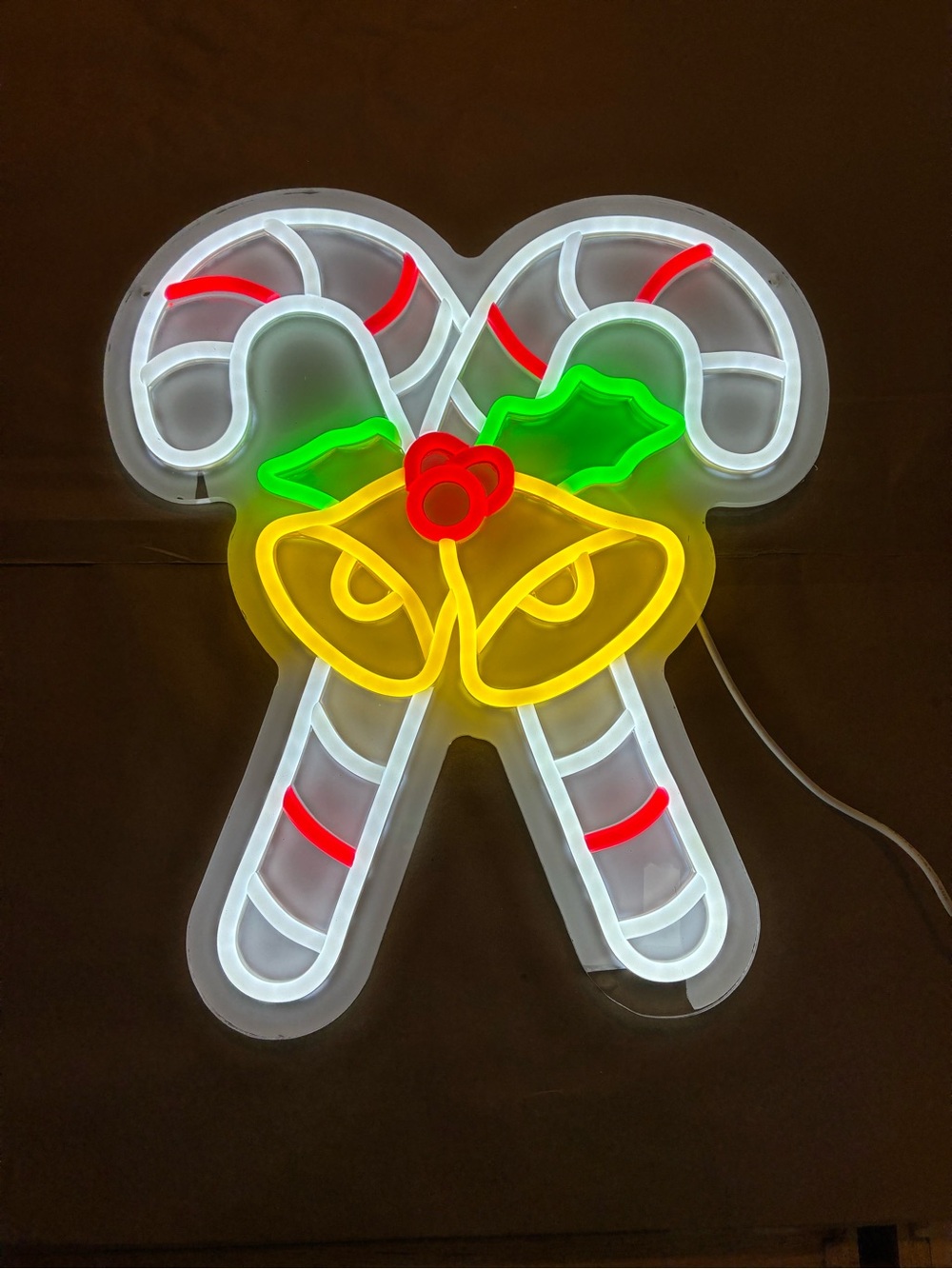 LED Neon Candy Cane Bells Holiday Wall Accent - 15” X 13” Dimmable with Switch